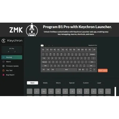 Keychron B1 Pro Ultra-Slim Wireless 75% Zmk Custom Keyboard For Win & Mac - Space Grey, Arabic